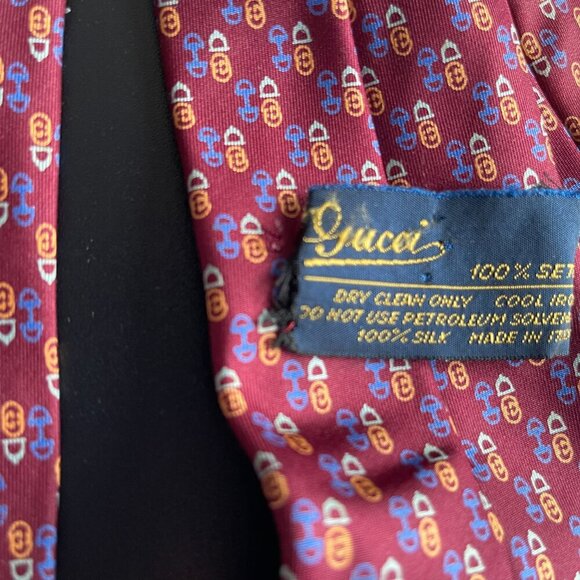 GUCCI Vintage Horsebit Pattern 100% Silk Neck Tie Made in Italy - Preowned - Picture 4 of 6